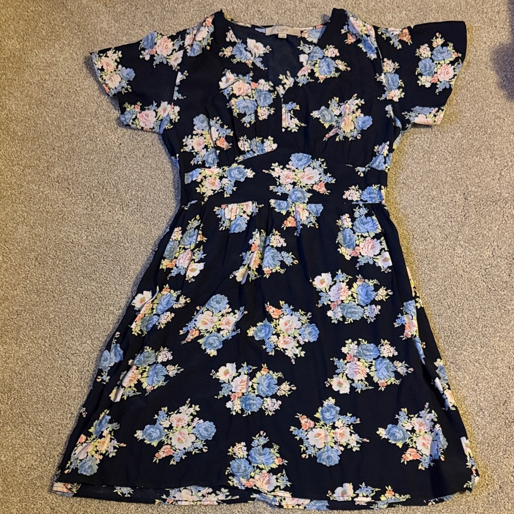LOFT Women’s Floral Dress - Navy and Pastel